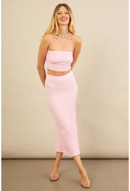 Kadın Pembe Straplez Alt Üst Bubble Takım FLU340
