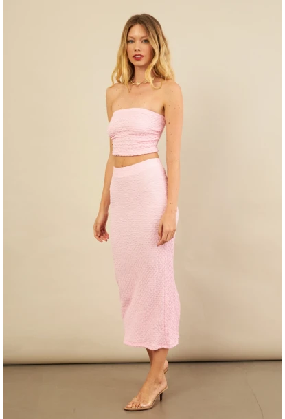 Kadın Pembe Straplez Alt Üst Bubble Takım FLU340