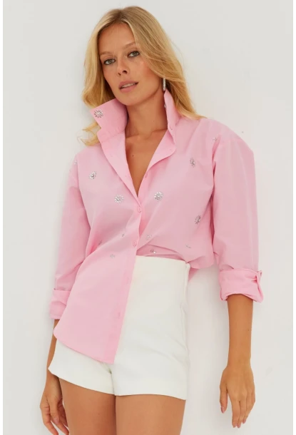 Kadın Pembe Taşlı Gömlek SF2550