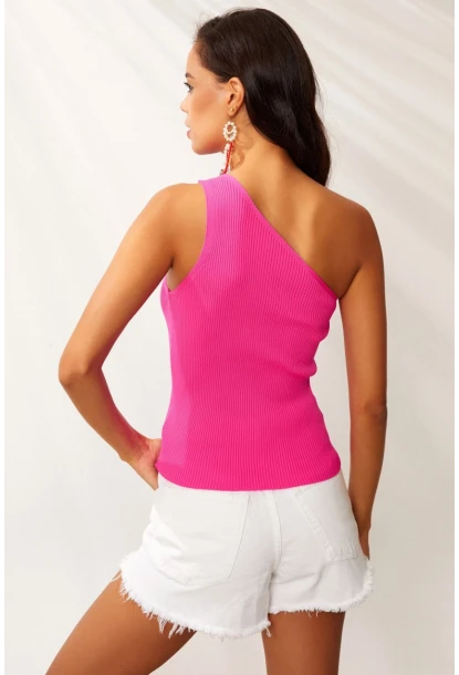 Kadın Pembe Tek Omuz Triko Bluz YV90