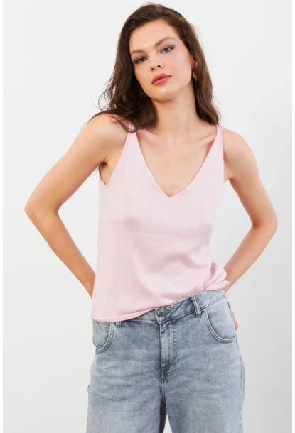 Kadın Pembe V Yaka Triko Bluz KZ546