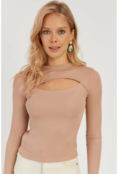 Kadın Pudra Pencereli Bluz LPP1256