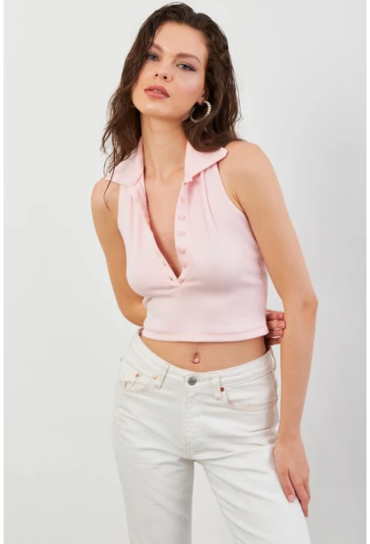 Kadın Pudra Sırtı Açık Düğmeli Bluz LPP1246-90