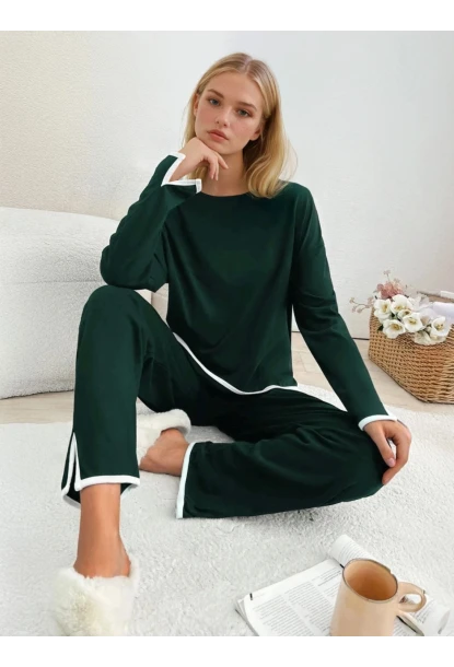 Kadın Relax Fit Süprem Pijama Takım Yeşil