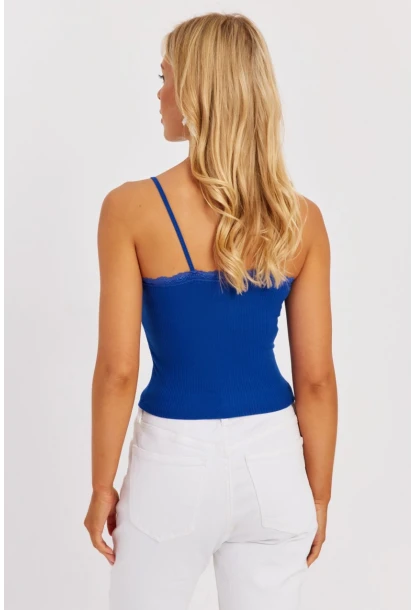 Kadın Saks Askılı Dantelli Bluz MK03-90