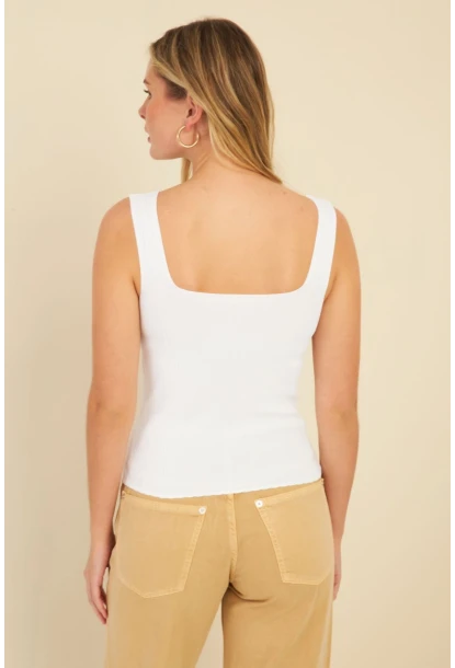 Kadın Saks-Beyaz İkili Kare Yaka Triko Bluz SMT226