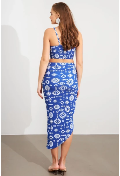 Kadın Saks Büzülebilir Etekli Takım LİT1048