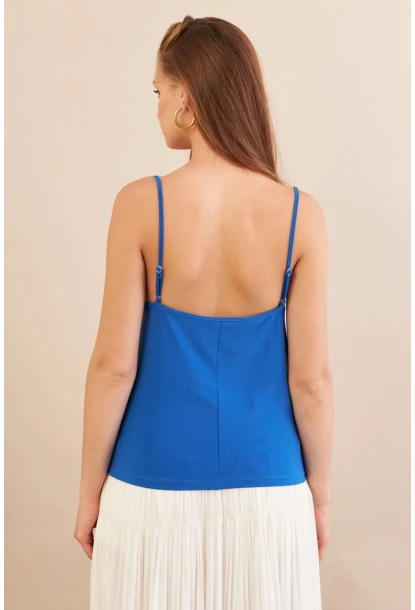 Kadın Saks Degaje Yaka Bluz LPP1286-90