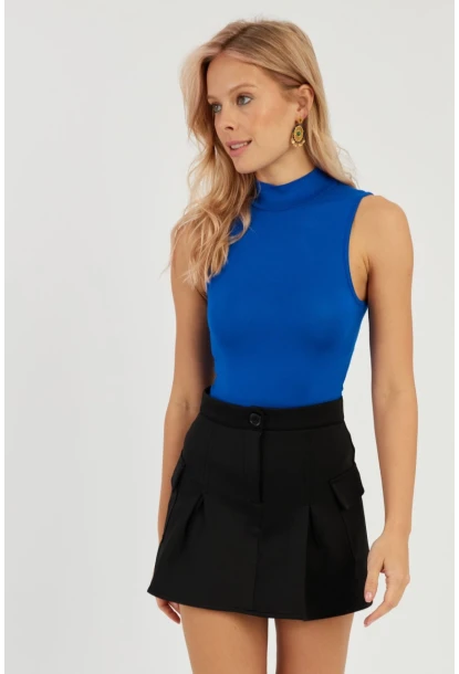 Kadın Saks Kolsuz Bluz LPP1260