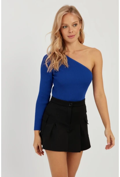 Kadın Saks Tek Omuz Triko Bluz YV204