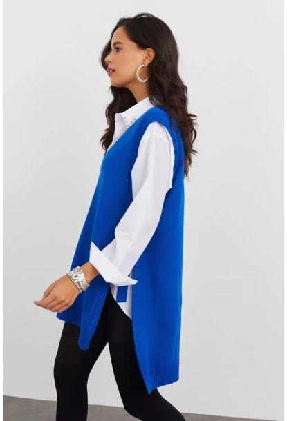 Kadın Saks Triko Süveter YV103