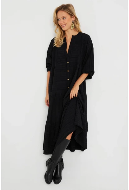 Kadın Salaş Midi Elbise Siyah Q982