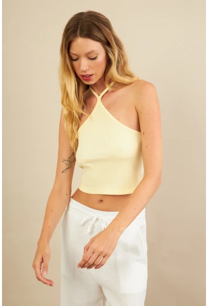 Kadın Sarı Boncuk Detaylı Sırtı Açık Bluz LPP1245-90