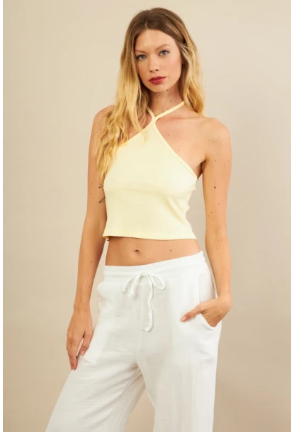 Kadın Sarı Boncuk Detaylı Sırtı Açık Bluz LPP1245-90