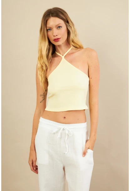 Kadın Sarı Boncuk Detaylı Sırtı Açık Bluz LPP1245-90
