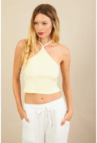 Kadın Sarı Boncuk Detaylı Sırtı Açık Bluz LPP1245-90