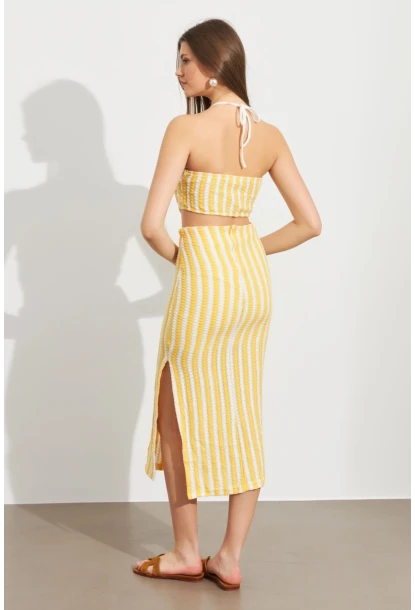 Kadın Sarı Etekli Triko Takım ROP108