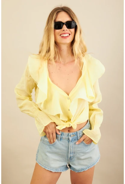 Kadın Sarı Fırfırlı Gömlek DMR487