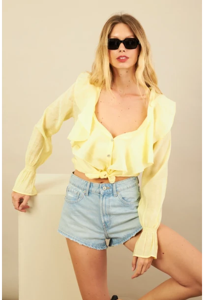 Kadın Sarı Fırfırlı Gömlek DMR487