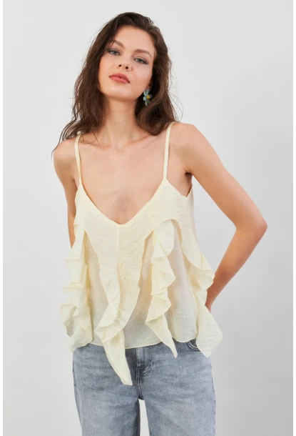 Kadın Sarı Krinkıl Bluz SOL1504