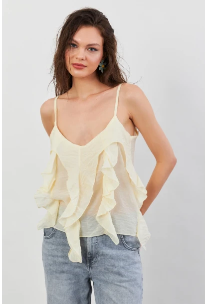 Kadın Sarı Krinkıl Bluz SOL1504