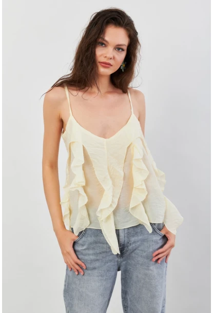 Kadın Sarı Krinkıl Bluz SOL1504