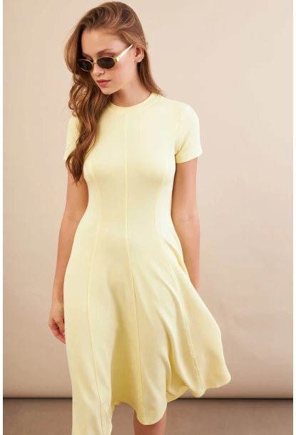 Kadın Sarı Midi Çan Elbise DMR461