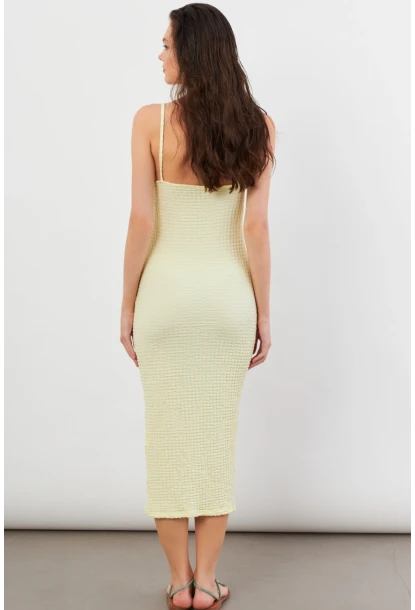 Kadın Sarı Önü Bağlamalı Rustik Midi Elbise FRO2001