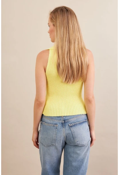 Kadın Sarı Polo Yaka Yumoş Yelek ZH050