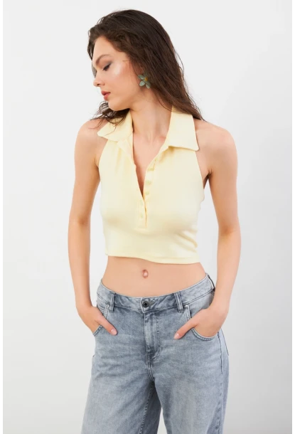 Kadın Sarı Sırtı Açık Düğmeli Bluz LPP1246-90