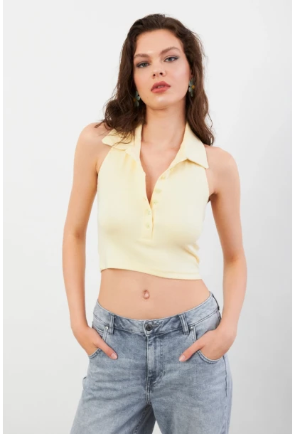 Kadın Sarı Sırtı Açık Düğmeli Bluz LPP1246-90