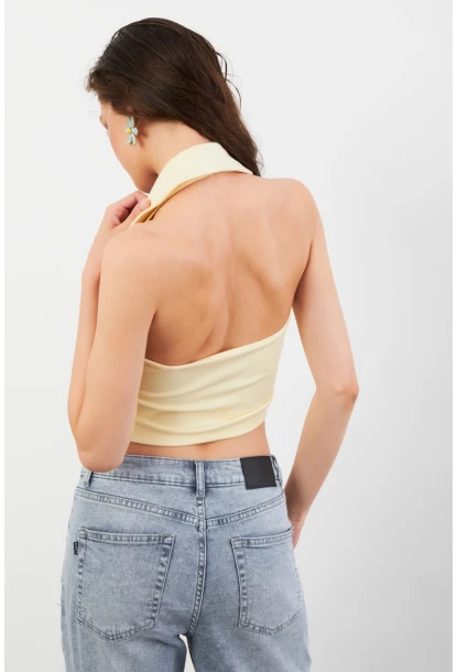 Kadın Sarı Sırtı Açık Düğmeli Bluz LPP1246-90