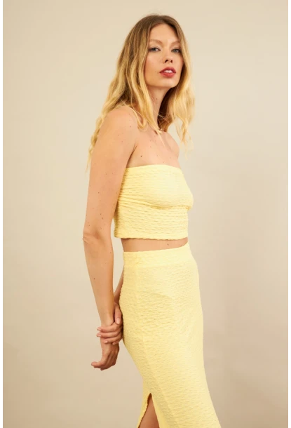 Kadın Sarı Straplez Alt Üst Bubble Takım FLU340