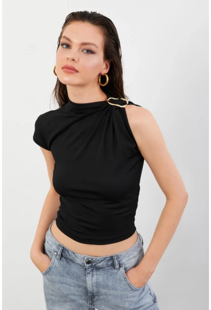 Kadın Siyah Aksesuarlı Bluz EY3129