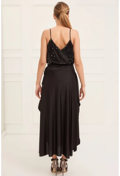 Kadın Siyah Asimetrik Etek LV52