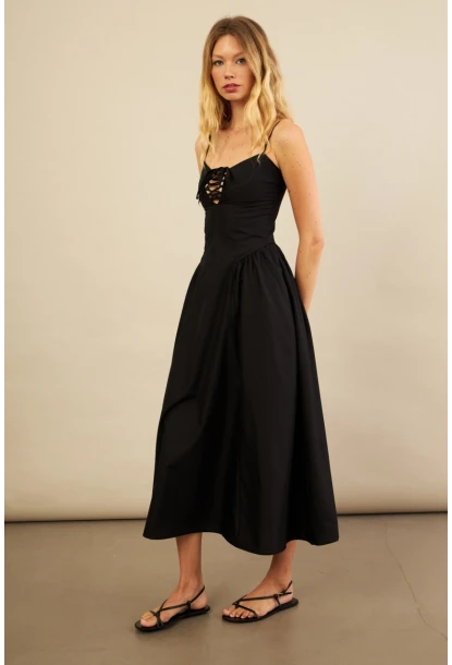 Kadın Siyah Askılı Detaylı Midi Elbise YEL221653