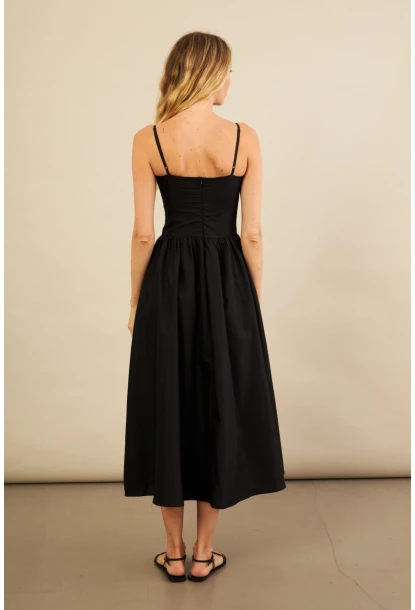 Kadın Siyah Askılı Detaylı Midi Elbise YEL221653