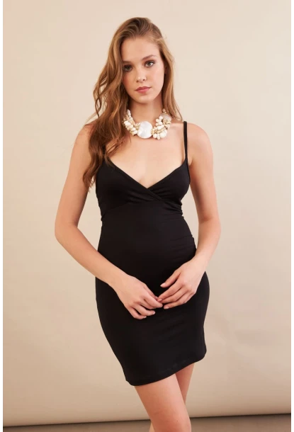 Kadın Siyah Askılı Mini Elbise LPP1129-90