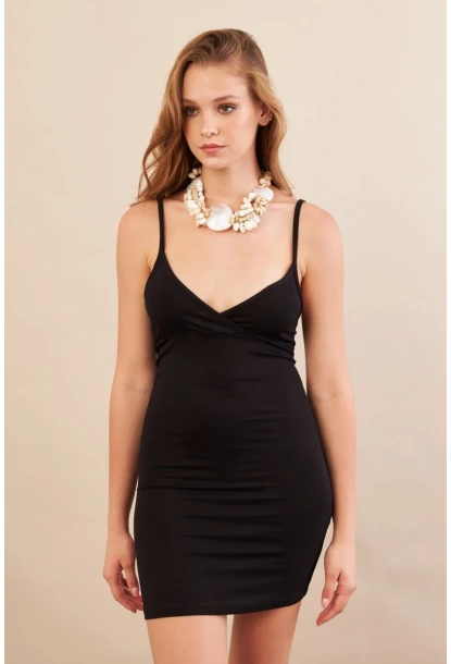 Kadın Siyah Askılı Mini Elbise LPP1129-90