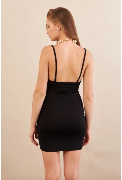 Kadın Siyah Askılı Mini Elbise LPP1129-90