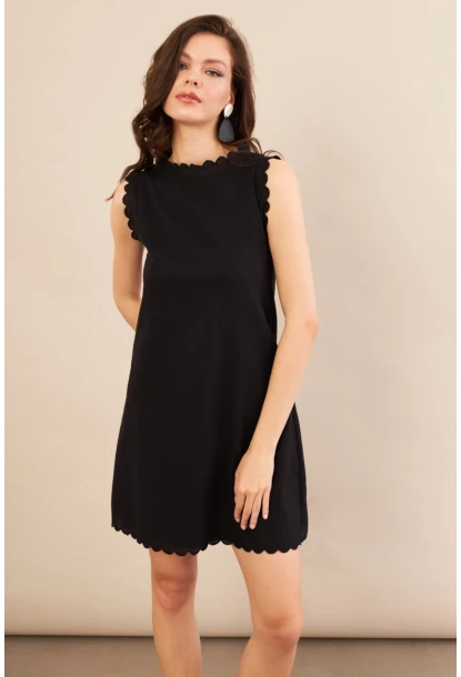Kadın Siyah Astarlı Mini Keten Elbise AYD415