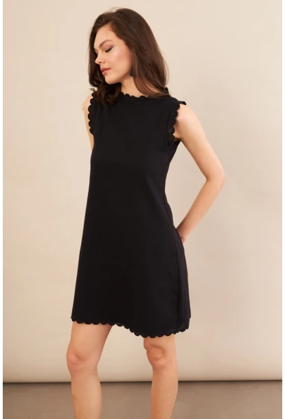 Kadın Siyah Astarlı Mini Keten Elbise AYD415