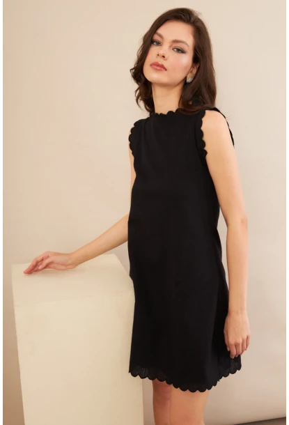 Kadın Siyah Astarlı Mini Keten Elbise AYD415