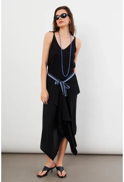 Kadın Siyah Bağlamalı Anvelop Midi Etek EY3131