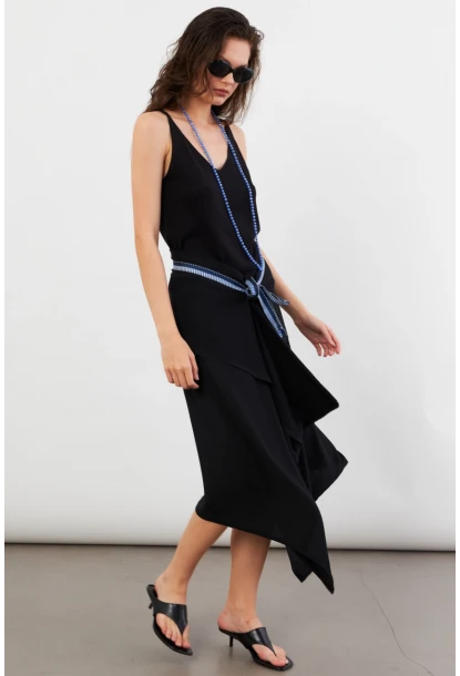 Kadın Siyah Bağlamalı Anvelop Midi Etek EY3131