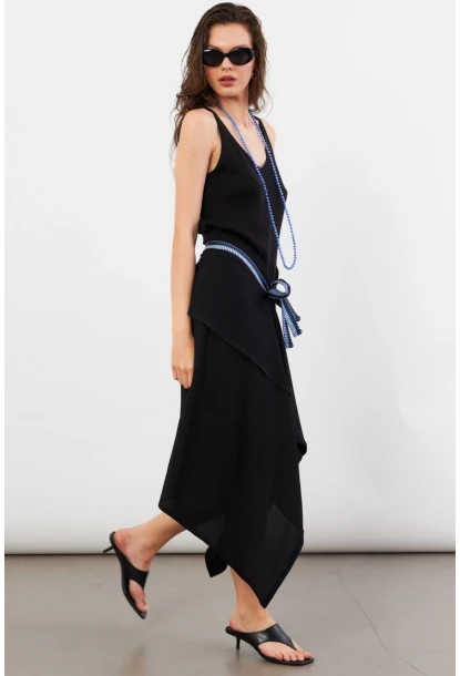 Kadın Siyah Bağlamalı Anvelop Midi Etek EY3131