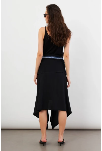 Kadın Siyah Bağlamalı Anvelop Midi Etek EY3131