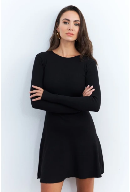 Kadın Siyah Bağlamalı Kaşkorse Mini Elbise FRY2175