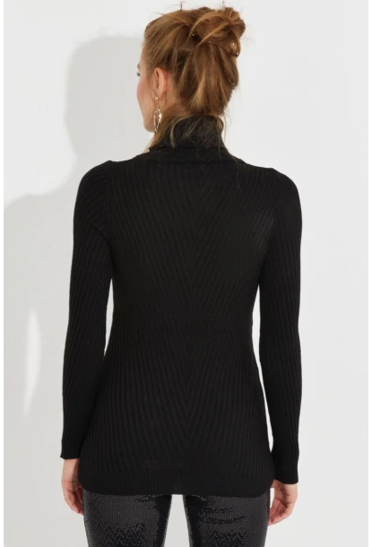 Kadın Siyah Balıkçı Yaka Triko Bluz MSS128