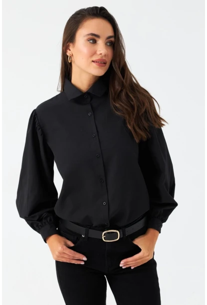 Kadın Siyah Balon Kol Gömlek MZER416